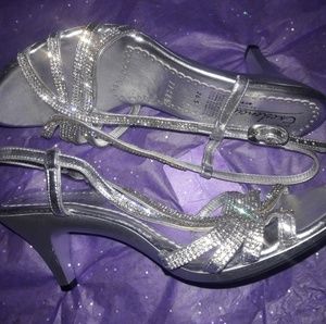 Metallic Silver Heels w/ Crystal Rhinestones